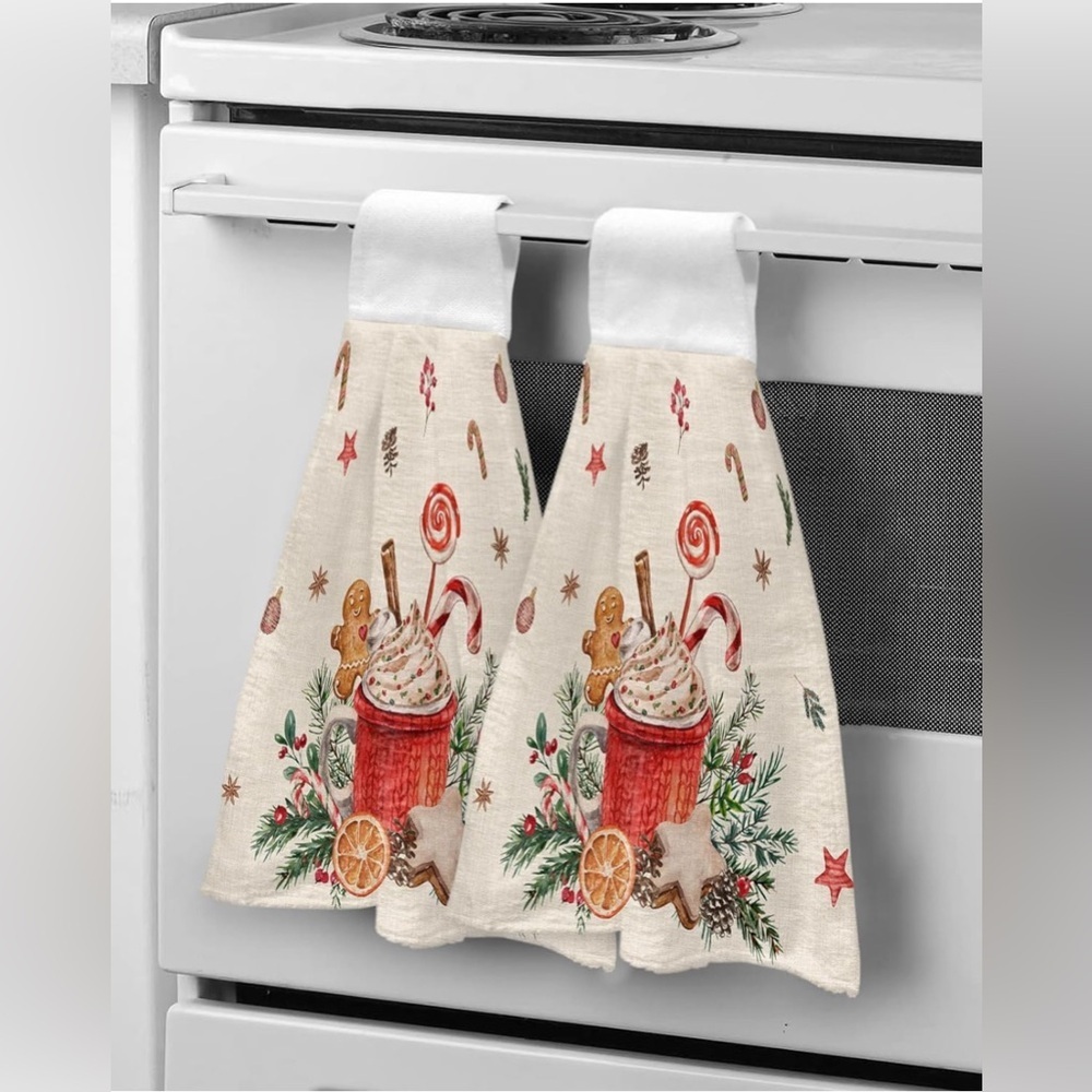 Christmas Gingerbread Candy Cane Hanging Kitchen Dish Towels